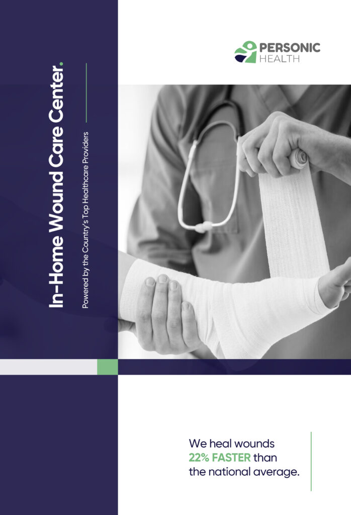 Front of Personic Health Wound Care Data Sheet showcasing patient information and healthcare branding