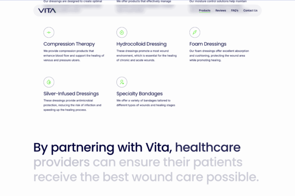VitaDist interior page design highlighting healthcare services and conversion-focused layout