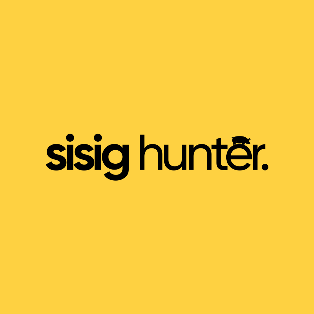 Sisig Hunter logo showcasing bold typography and Filipino street food branding in Hercules, California
